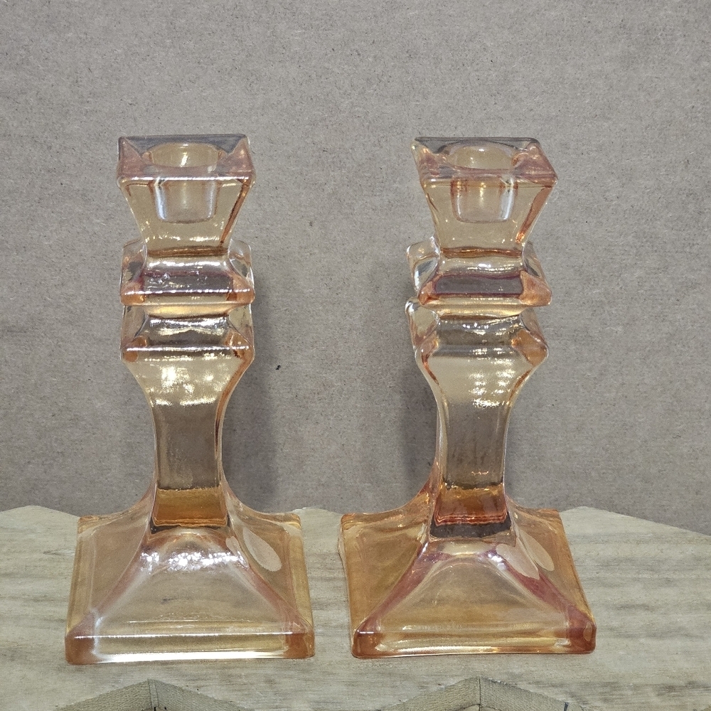 Stunning Franco Creazioni Exclusive Peach/Salmon Glass Candle Holder Set Italy